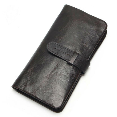 Leather Men Long Bifold Wallet Purse Vintage
