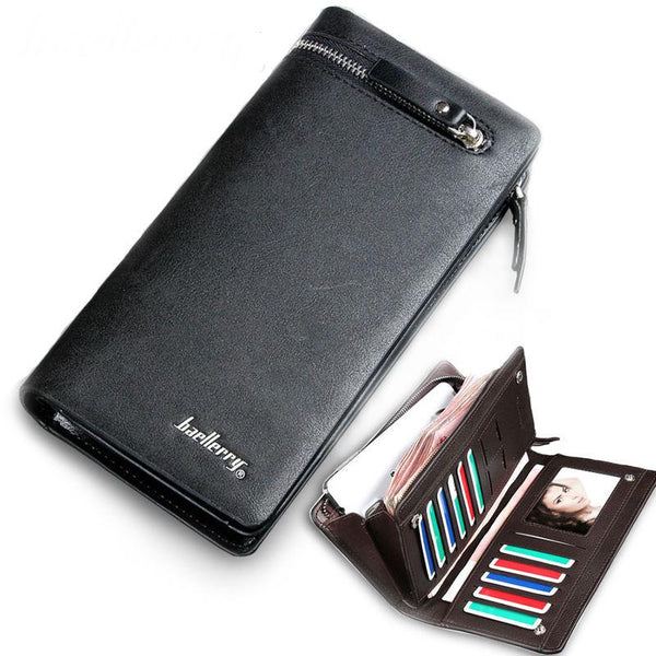 Big Wallet Men's Clutch  Bag Leather Zipper Pocket Card