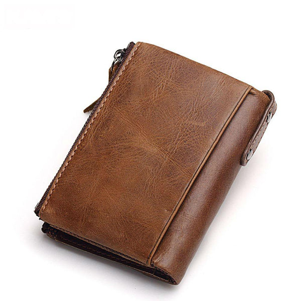 Genuine Leather Men Wallet Small Zipper