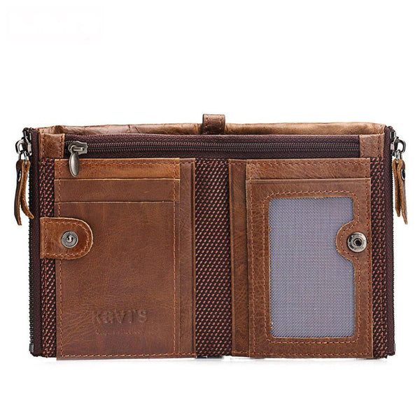 Genuine Leather Men Wallet Small Zipper