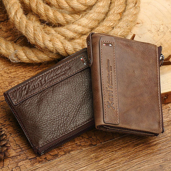 Genuine Leather Men Wallet Small Zipper