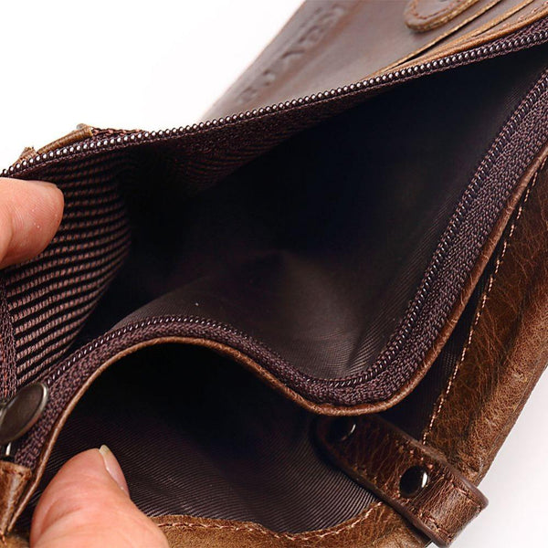 Genuine Leather Men Wallet Small Zipper