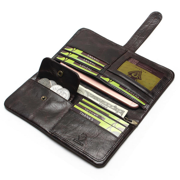 Leather Men Long Bifold Wallet Purse Vintage