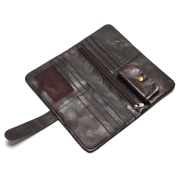Leather Men Long Bifold Wallet Purse Vintage