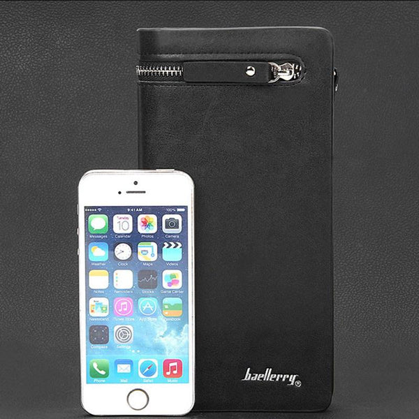 Big Wallet Men's Clutch  Bag Leather Zipper Pocket Card