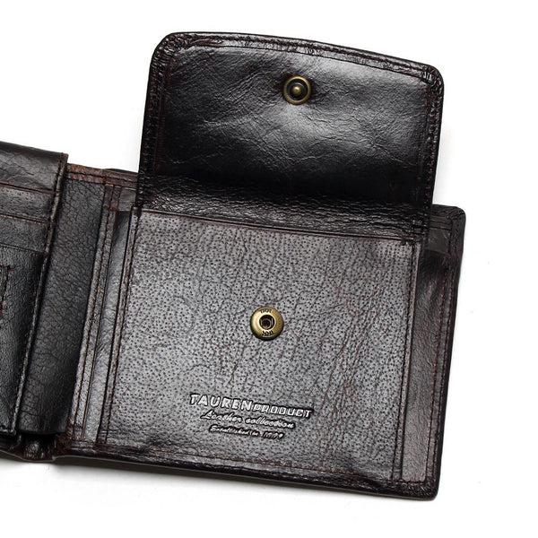 Crazy Horse Cowhide Leather Men Short Coin Purse Wallet