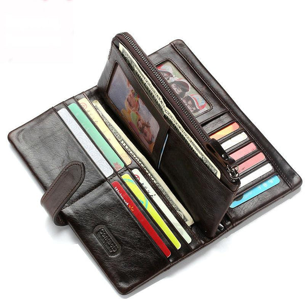 Cowhide Leather Men Wallets Clutch Wrist Bag