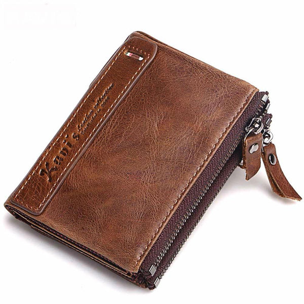 Genuine Leather Men Wallet Small Zipper