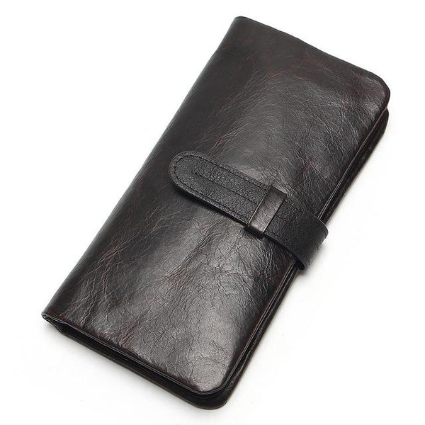 Leather Men Long Bifold Wallet Purse Vintage