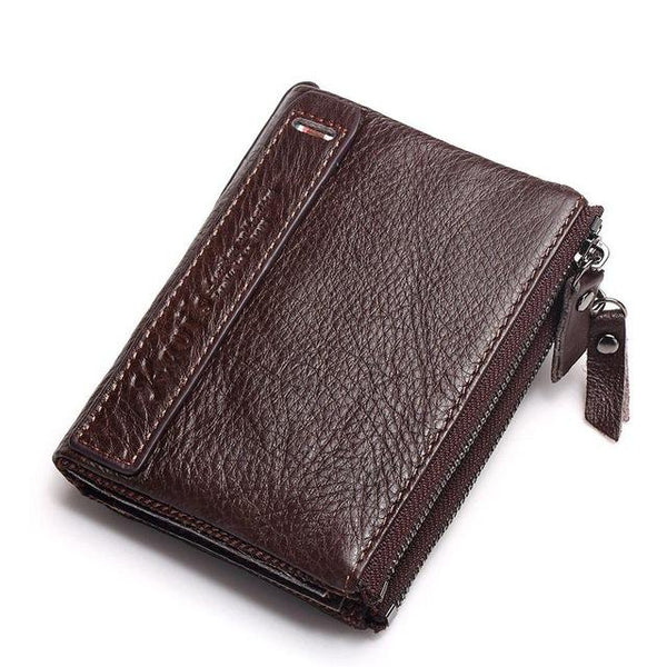 Genuine Leather Men Wallet Small Zipper