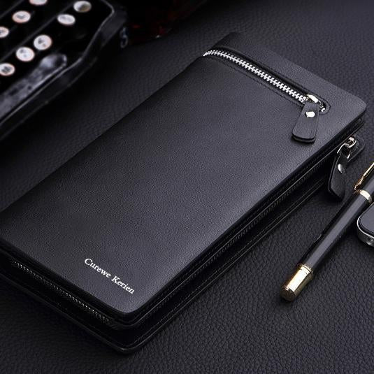 Men's Long Zipper Wallet Leather Clutch