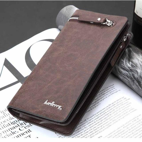 Big Wallet Men's Clutch  Bag Leather Zipper Pocket Card